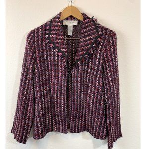Sag Harbor Tweed Jacket Blazer Bolero Size 10 Pink Fringed Collared Long Sleeve